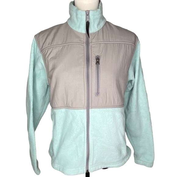 Columbia Jacket Gray and Pastel Aqua Fleece Full Zip Long Sleeve Size Medium - Picture 1 of 16
